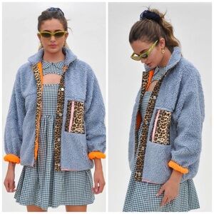 Sandy Liang Exclusive Cuddles Fleece Teddy Jacket Blue Angel XS Warm Winter